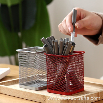 Square pen holder metal grid simple stationery storage